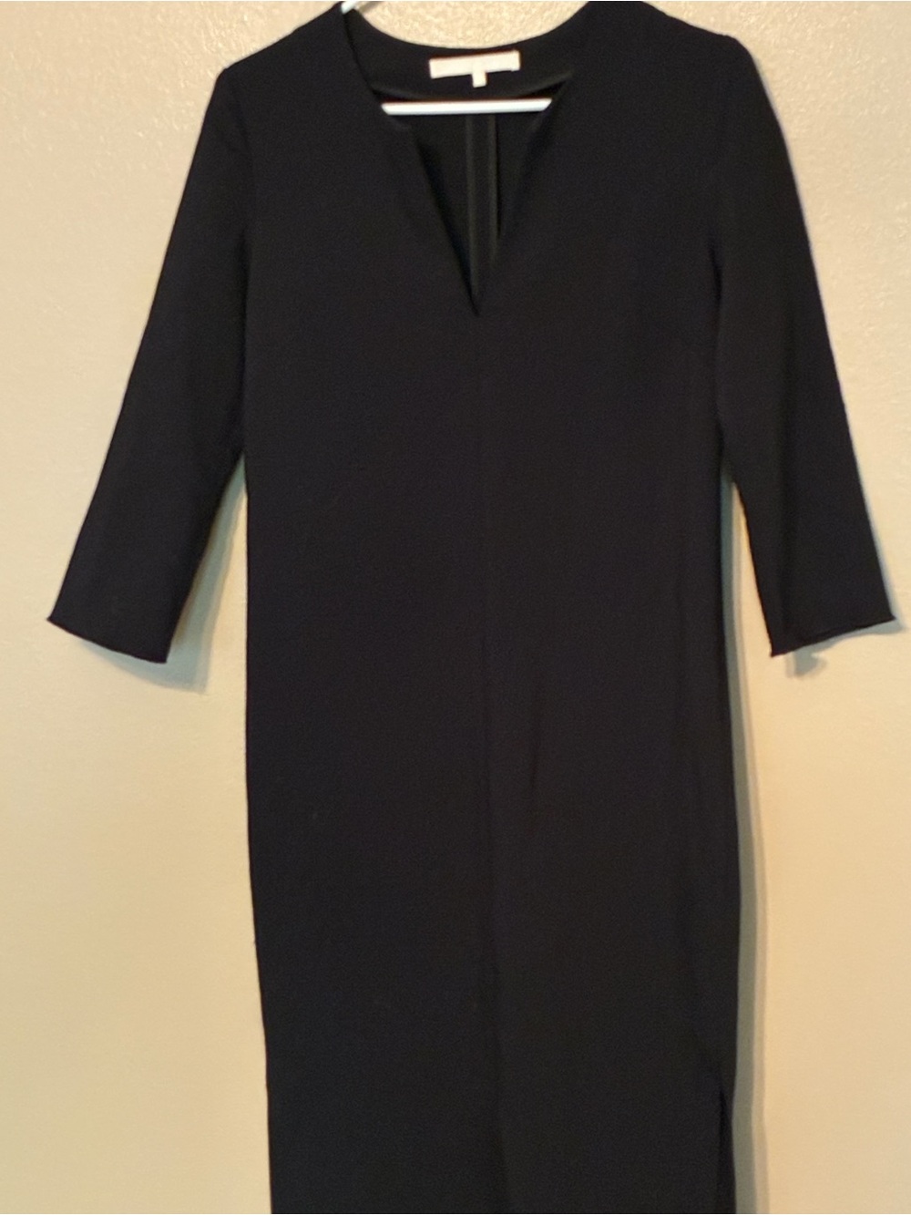 Apiece Apart Black Split Neck 3/4 Sleeve Sheath Midi Dress Size 2